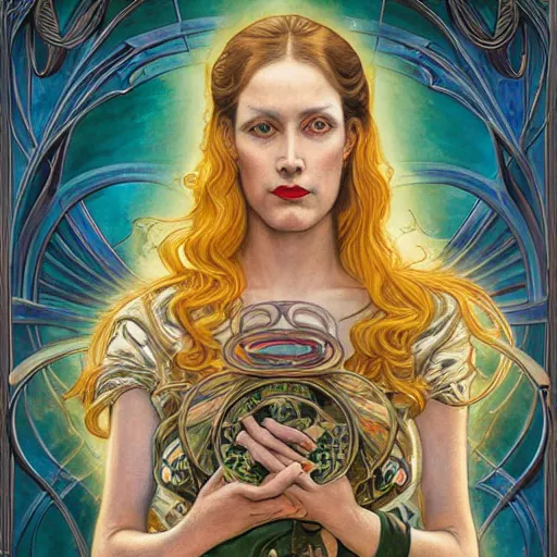 Prompt: an art nouveau, ( streamline moderne ), multi - ethnic and multi - racial portrait in the style of donato giancola and anna dittmann and charles dulac. very large, clear, expressive, and intelligent eyes. symmetrical, centered, ultrasharp focus, dramatic lighting, photorealistic digital matte painting, intricate ultra detailed background.