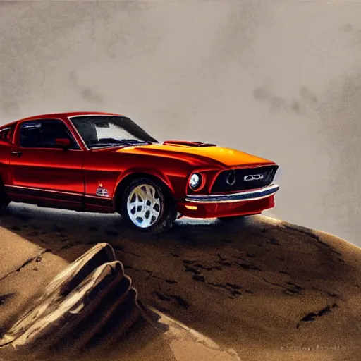 Prompt: a detailed picture jesus riding in a red ford mustang fastback, detailed, intricate, photorealistic, 4 k, art by greg rutkowski and rembrandt