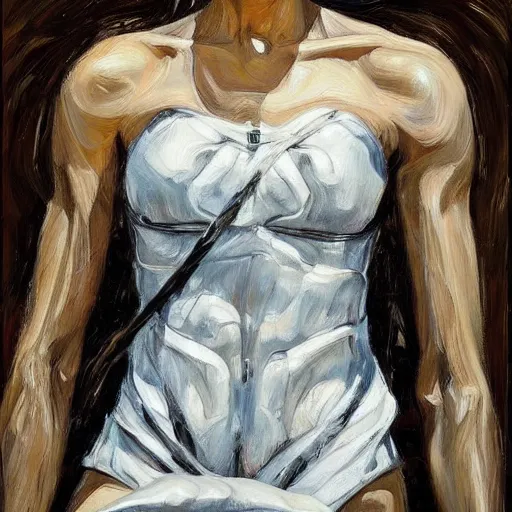 Prompt: a striking hyper real painting of Gal Gadot by lucian freud.