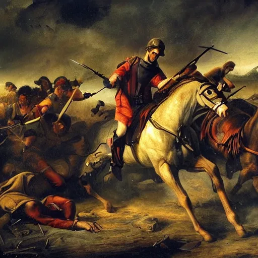 Image similar to pyrrhic victory, war, loner, battlefield scene,