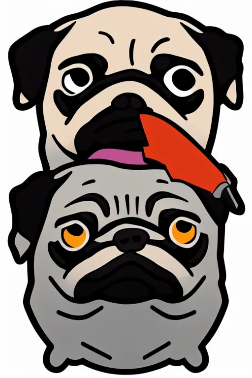 Image similar to Pug as a evil killer, sticker, colorful, illustration, highly detailed, simple, smooth and clean vector curves, no jagged lines, vector art, smooth