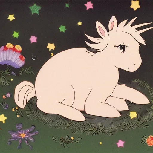 Prompt: baby-unicorn lying in the hands,GHIBLI