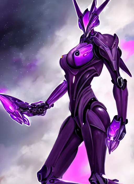 Image similar to cinematic goddess body shot, galactic sized proportional stunning beautiful hot female warframe, sleek mecha female dragon head, metal ears, led purple eyes, smooth fuschia skin, smooth silver armor, floating in space, holding a galaxy, epic proportions, epic size, epic scale, furry art, dragon art, giantess art, warframe fanart, furaffinity, octane