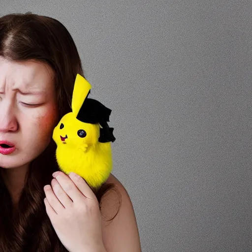 Prompt: sneezing model cute detective sneezing sick pikachu sneezing at a model photoshoot studio lighting by annie leibovitz