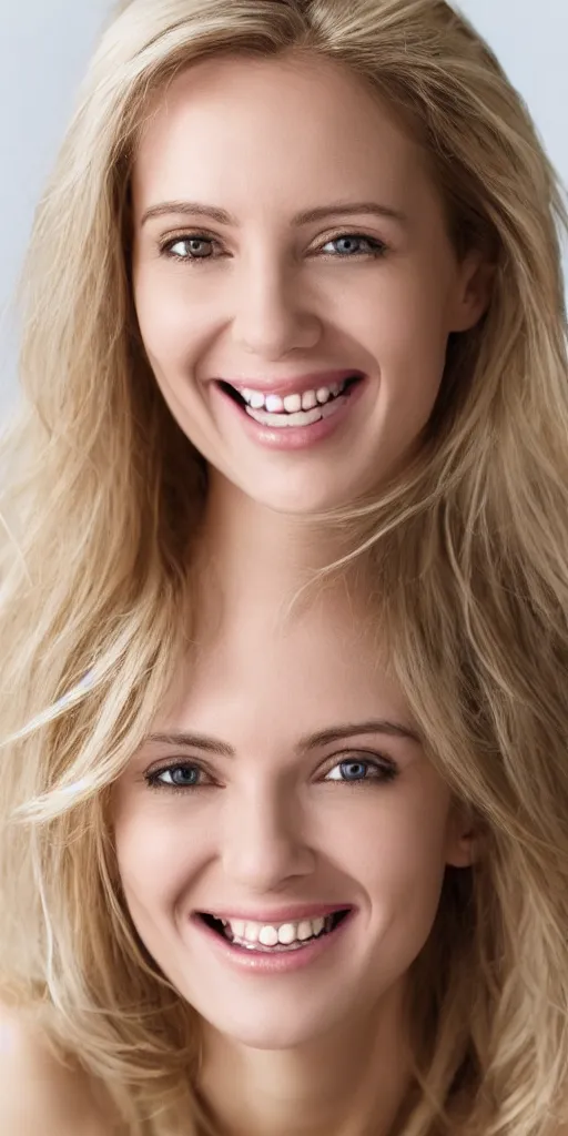 Image similar to blonde white woman smiling, hd, realistic