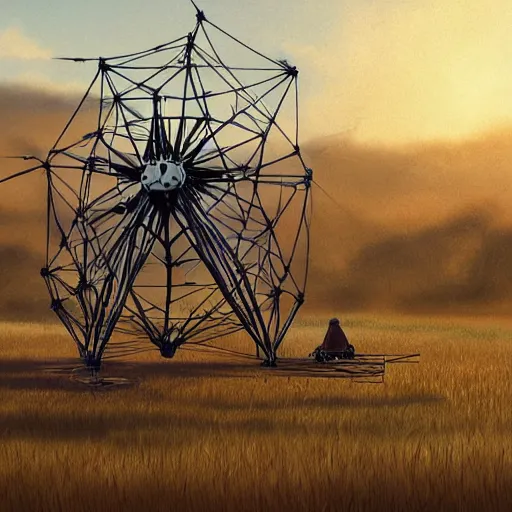 Image similar to a strandbeest in the middle of a field. landscape, concept art, in the style of wlop, rossdraws, ghibli, digital art, artstation trending