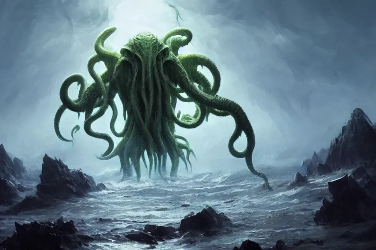 Image similar to cthulhu rising from the sea, digital art, magic the gathering, mtg, by greg rutkowski, trending on artstation