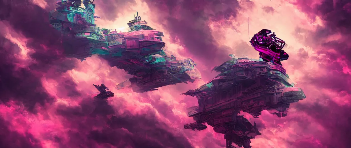 Prompt: portrait big punk, pink, mohawk, space, hyperdetailed illustration, stars, neon, oil painting, rich deep colors masterpiece, ultra detailed, contrast, heaven pink, clouds, volumetric light, atmospheric lighting, pirate neon ship, dramatic, cinematic, moody, octane render 4 k, 8 k