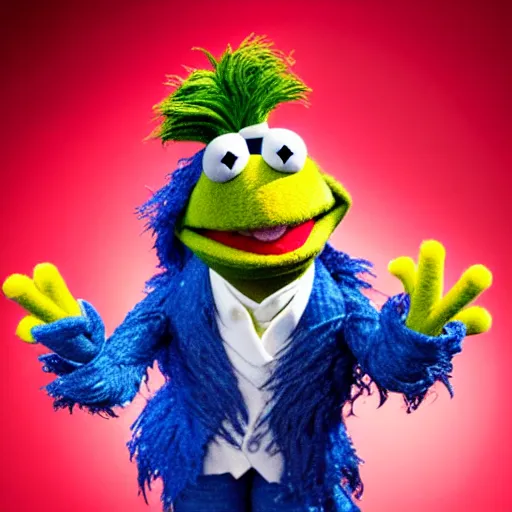 Image similar to studio portrait still of muppet!!!!! david bowie alladin sane!!!!!! as a muppet muppet as a muppet, 8 k, studio lighting, key light,