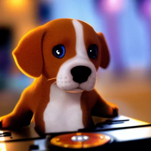 Image similar to puppy as a DJ, 8k, by Pixar