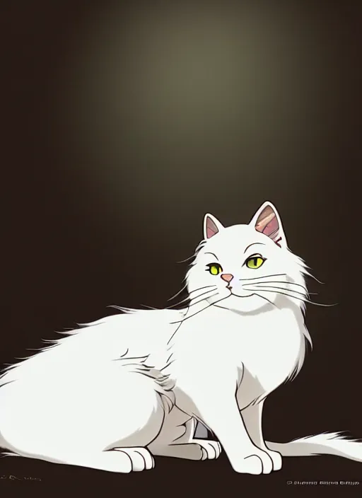 Image similar to fluffy white cat, natural lighting, path traced, highly detailed, high quality, cartoon, digital painting, by don bluth and ross tran and studio ghibli and alphonse mucha