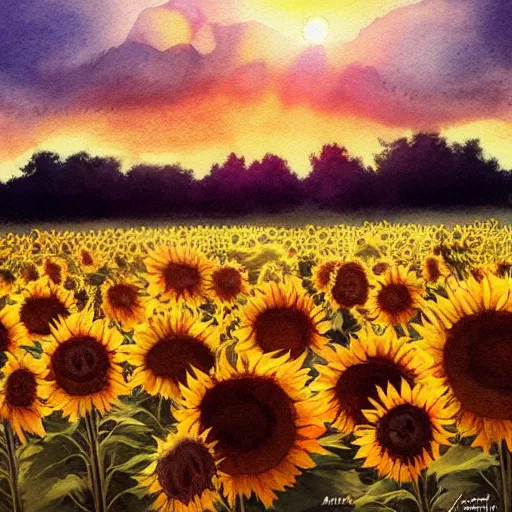 Prompt: Bedsheet Ghost in a field of sunflowers, sunset, Watercolor, photorealistic, high resolution, award winning, trending on artstation, art by artgerm