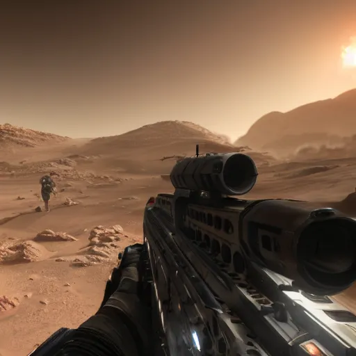 Prompt: futuristic call of duty ps 5 game set on mars, 8 k, hd,