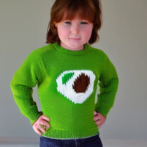 Prompt: avocado sweater knitting pattern for children intarsia chart picture jumper in dk yarn