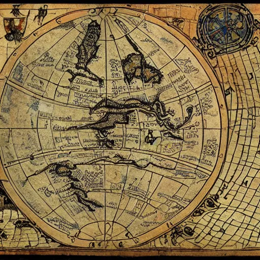 Prompt: The map of an unknown world, medieval style