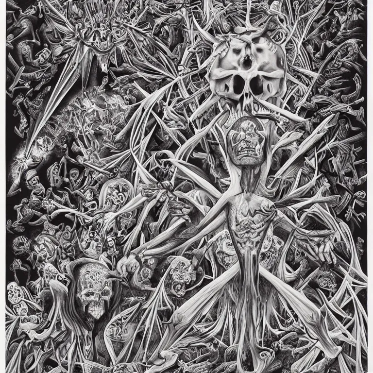 Image similar to meditation on death by Alex Grey and M. C. Escher collaboration