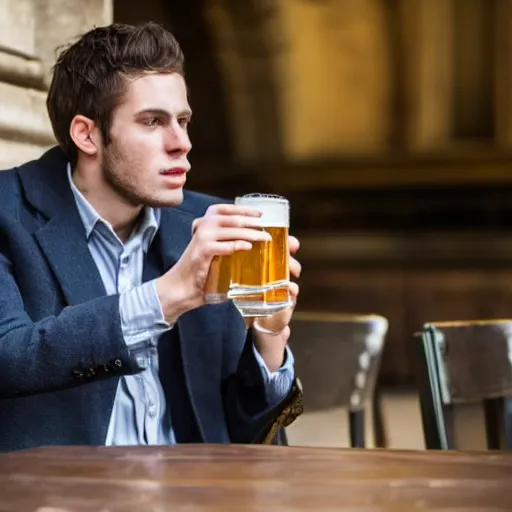 Prompt: An Oxbridge DPhil student drinking beer in Paris. High resolution. Highly detailed. 8k. 4k. Dramatic