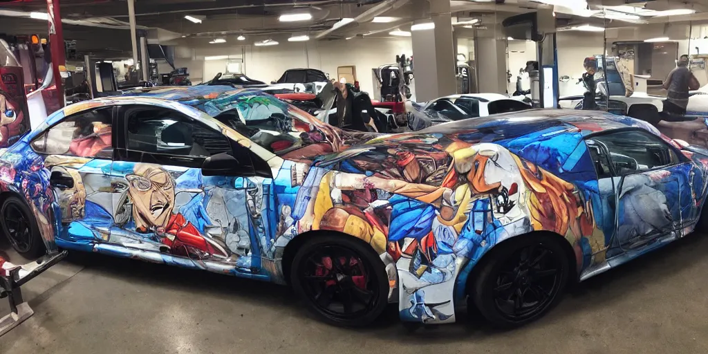 Image similar to muscular, bernie sanders, anime car wrap