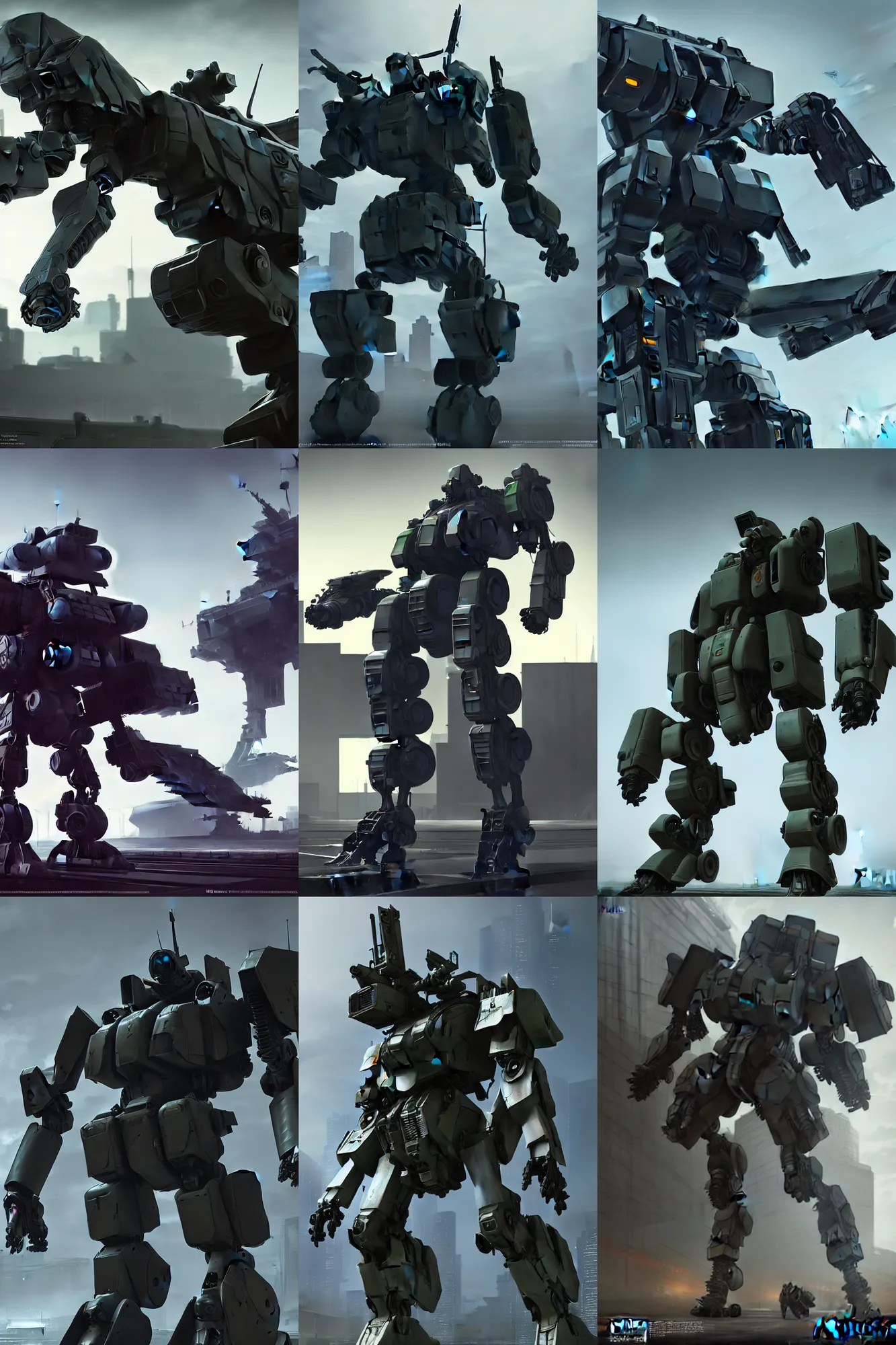 Prompt: combat mech from Metal Gear, highly detailed, urban combat background, militarism, photorealistic, digital art, concept art, octane render, unreal engine, artstation