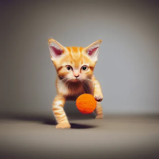 Prompt: orange tabby kitten playing with a ball of yarn, octane render, 4 k