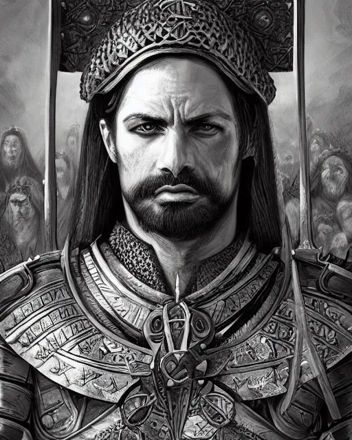 Image similar to ultrarealistic illustration of spanish conquistador, symmetrical, by daniel zrom and nicola saviori