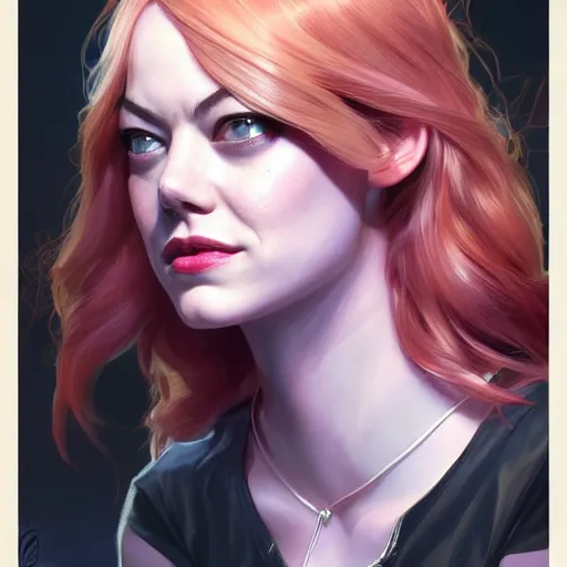 Image similar to beautiful Emma Stone as Spider-Gwen, western, closeup, D&D, fantasy, intricate, elegant, highly detailed, digital painting, artstation, concept art, matte, sharp focus, illustration, art by Artgerm and Greg Rutkowski and Alphonse Mucha