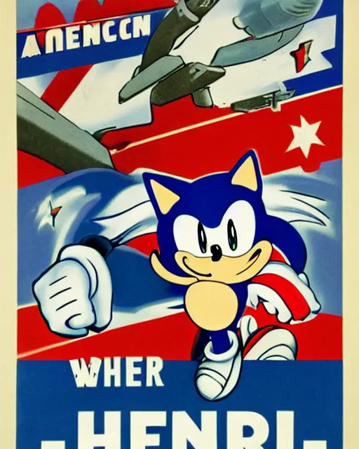 Image similar to sonic the hedgehog american propaganda poster, ww 2