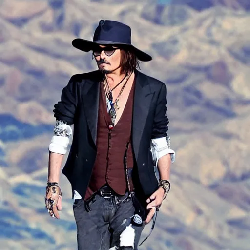 Image similar to johnny depp visiting the Teide in Tenerife