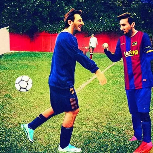 Image similar to “doctor simi and Messi playing soccer”