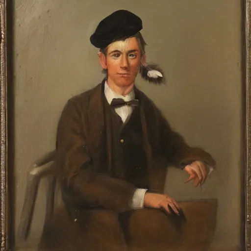 Prompt: portrait painting of a scrawny man with a feather cap wearing fancy clothes