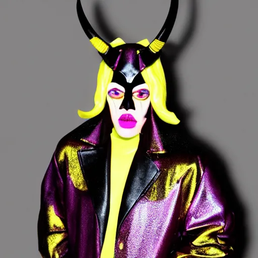 Image similar to bad bunny dressing up as an androgynous demon for halloween, you can still see bad bunny's face, artistic, pink pastel, realistic, close up, varying angles