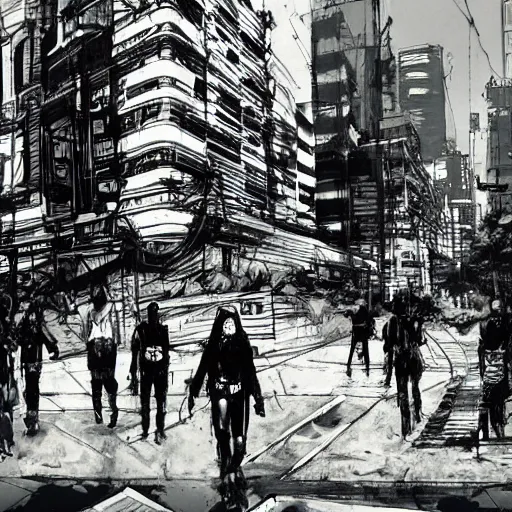 Image similar to Buenos Aires Cyberpunk Landscape by Yoji Shinkawa, Protest on plaza de mayo