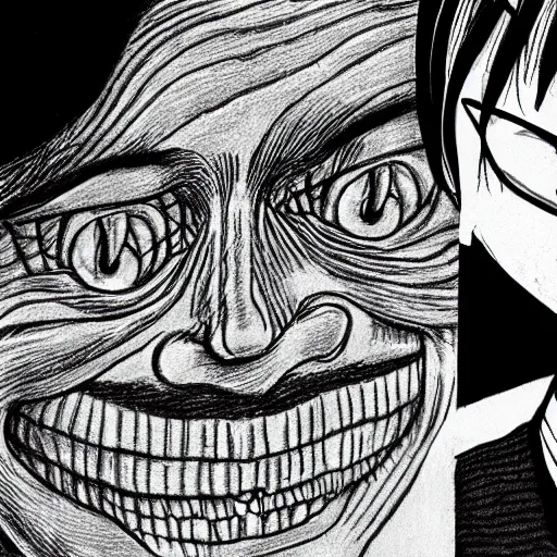 Image similar to drawing of a smiling man by junji ito,