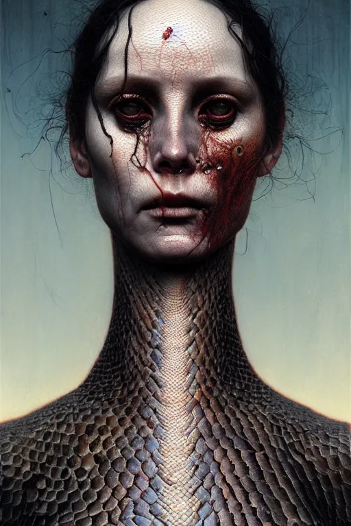 Prompt: lilith snakes coming out of her eyes, raining ash, fine art masterpiece, highly detailed dino valls wayne barlowe machiej kuciara, dramatic lighting, long shot, wide angle, uhd 8 k, sharp focus
