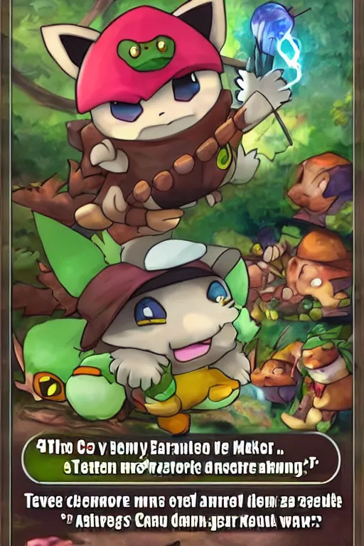 Image similar to teemo, a pokemon trading card of teemo, highly detailed pokemon trading card screenshot