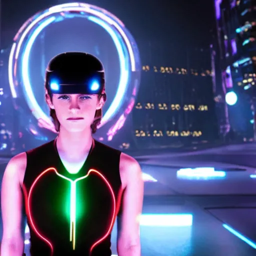 Prompt: movie still of emma watson in tron : legacy