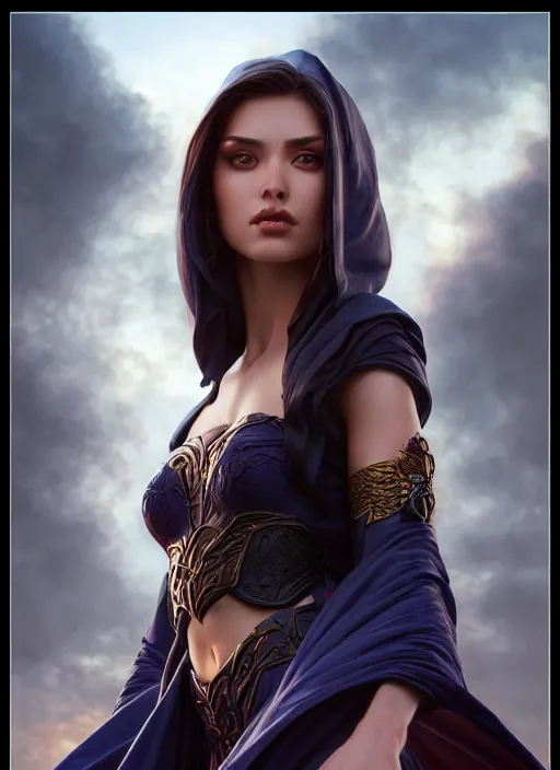 Image similar to photo of a gorgeous young sorceress in the style of stefan kostic, realistic, sharp focus, 8k high definition, insanely detailed, intricate, elegant, art by stanley lau and artgerm, sigma 85mm art
