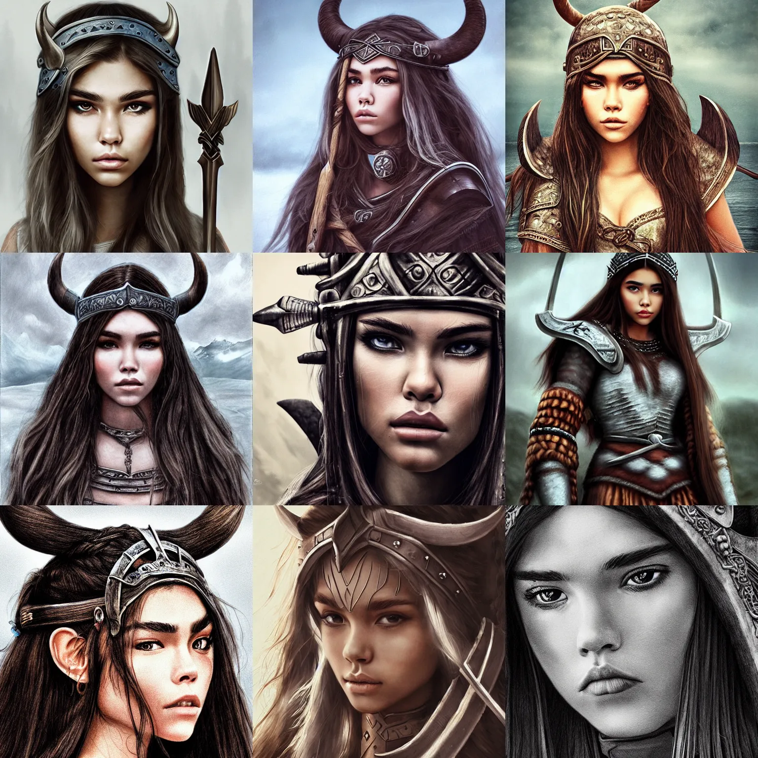 Prompt: madison beer as a viking by wlop, realism, intricate details