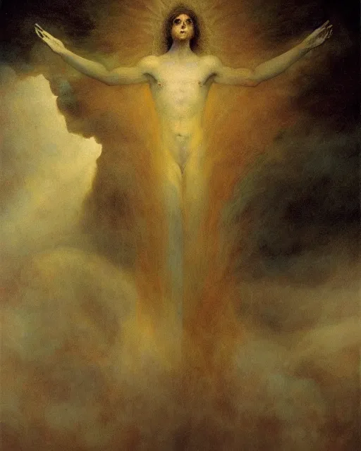 Image similar to etheric transfiguration, beautiful oil painting by Agostino Arrivabene and Francisco Goya,