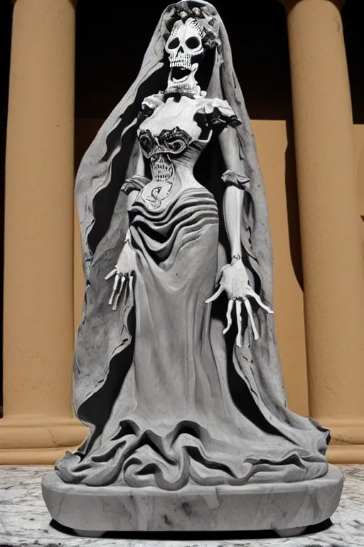 Image similar to La catrina statue sculpted on marble by Bernini