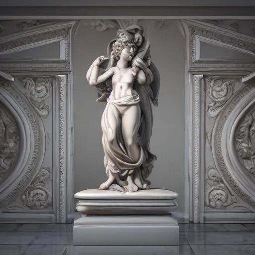 Image similar to baroque rococo vaporwave statue, trending on art station, 4k UHD, 8k, painting illustration, high detail, rendered in unreal engine, 3d render, god rays, volumetric lighting, award winning, photorealistic