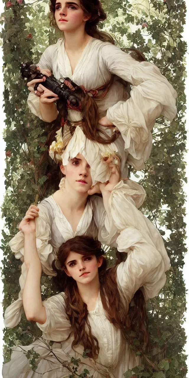 Image similar to emma watson southern belle style artgerm greg rutkowski alphonse mucha william adolphe bouguereau canon fujifilm sony alpha nikon adam arkapaw david bailey