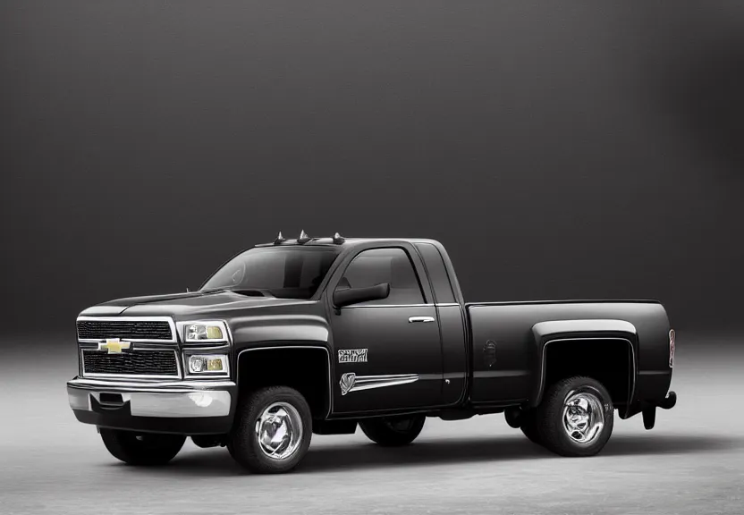 Prompt: chevy truck advertisement car photography dramatic black background