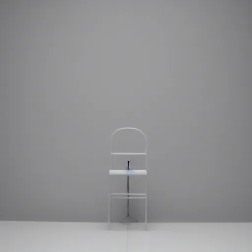 Image similar to a minimalistic filmstill of a readymade object in a museum, empty white room, in the style of Marcel Duchamp