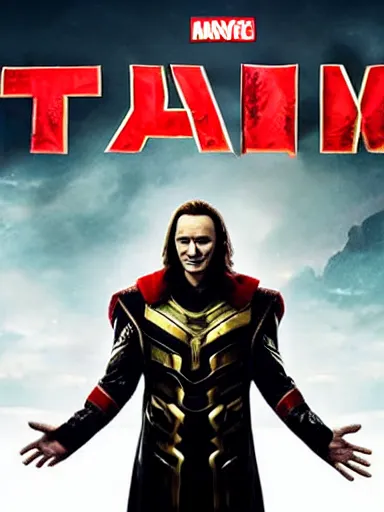 Image similar to putin as loki, still from avengers film, cinematic, movie poster