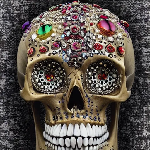 Prompt: a skull made of jewels, national geographic photograph, award-winning