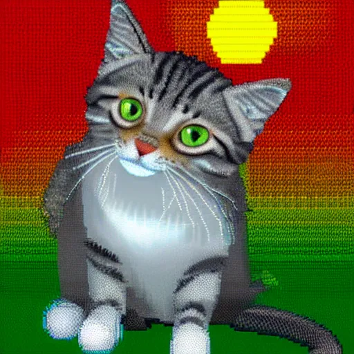 Prompt: a beautiful pixel art image of a tabby cat, high-quality, volumetric light