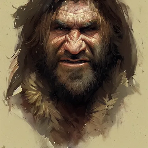 Image similar to a sympathetic caveman, character portrait by greg rutkowski, craig mullins