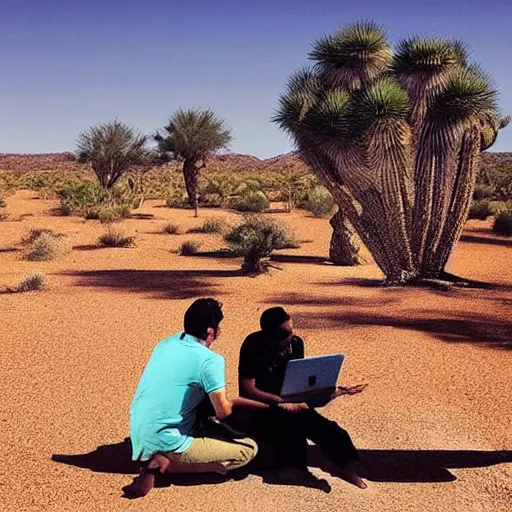 Prompt: “an australopiteco chatting WhatsApp in a desert”