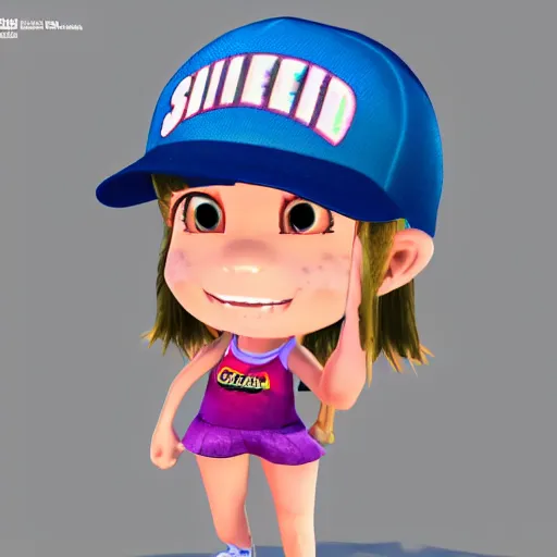 Image similar to profile pic of a chibi skater girl with a baseball cap 3 d render character art 8 k